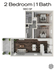 Modern 960 SF floor plan showcasing 2 bedrooms, 1 elegant bathroom, and a bright common area with balcony access.