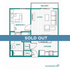 Charming 1-bedroom apartment floor plan featuring a modern kitchen, cozy living area, and private balcony within 552 square feet. This unit is sold out.