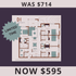 Limited time offer on spacious D1 floor plan featuring 4 bedrooms, a modern kitchen, living/dining area, and porch, now at a reduced rate of $595, originally $714.