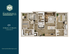 Modern floor plan of The Marshall Tempe with 3 bedrooms and 3 bathrooms, featuring an open living area and sleek kitchen, 1,059 sq ft.