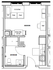 Modern floor plan with a spacious bedroom, efficient kitchen, cozy dining area, functional desk space, and a stylish bathroom.