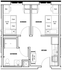 Modern floor plan featuring 2 spacious bedrooms with full beds and wardrobes, a well-equipped kitchen, and a stylish bathroom.