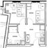Chic floor plan showcasing 2 bedrooms, a functional kitchen, dedicated workspaces, and a modern bathroom layout.