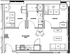 Modern 2D floor plan showcasing two spacious bedrooms, a central kitchen-living room area, and a well-appointed bathroom, perfect for convenient urban living.