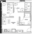 Modern floor plan with 2 spacious bedrooms, an open kitchen-living area, and a well-appointed bathroom, perfect for comfortable living.
