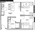 Contemporary 2D floor plan showcasing 2 bedrooms, a combined kitchen and living room, and a modern bathroom.