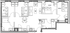 Contemporary floor plan illustrating a sleek 2-bedroom, 1-bathroom apartment with spacious living areas, modern kitchen, and chic furnishings.