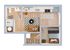 Modern floor plan showcasing an open-concept living area, a cozy bedroom, efficient kitchen, and stylish bathroom layout.