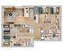 Modern apartment floor plan showcasing 4 bedrooms, spacious living area, and open kitchen design with three bathrooms, offering a luxurious and functional living space.