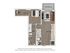 Modern one-bedroom apartment floor plan featuring an open living room, sleek kitchen, and private patio/balcony.