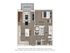 Modern 1-bedroom apartment floor plan with a spacious living room, sleek kitchen, and a cozy patio.