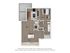Chic 1-bedroom floor plan showcasing a bright living room, modern kitchen, and dining area with access to a spacious patio.