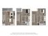Modern three-level floor plan featuring open-concept living room and kitchen, two spacious bedrooms, a study/den, and multiple patios for outdoor enjoyment.