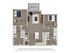Modern 2-bedroom apartment floor plan featuring a cozy living room, open kitchen, and two stylish bathrooms with an inviting patio.