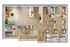 Elegant 2D floor plan with 3 cozy bedrooms, a modern open-concept living room, spacious kitchen with island seating, and two luxurious bathrooms.