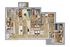Chic apartment floor plan showcasing 3 bedrooms, a modern open-concept living and dining area, and a private balcony with seating.