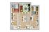 Modern floor plan showcasing two cozy bedrooms, a vibrant living area, open kitchen with island seating, and two stylish bathrooms.