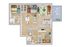 Modern apartment floor plan showcasing 3 bedrooms, an expansive open-concept living and dining area, stylish kitchen with an island, 2 sleek bathrooms, and a spacious balcony for outdoor relaxation.