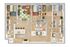 Elegant 3-bedroom floor plan showcasing an open-concept living area, modern kitchen with island seating, and dual bathrooms for comfort and convenience.