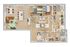 Modern 3-bedroom apartment floor plan with open-concept living and dining area, spacious kitchen, two elegant bathrooms, and ample storage space.