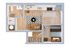 Chic and functional apartment floor plan featuring a cozy bedroom, modern living area, and compact kitchen, ideal for urban living.