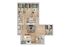 Modern open-concept floor plan displaying 3 cozy bedrooms, 2 elegant bathrooms, a suave kitchen, and a spacious living area with stylish decor.