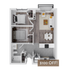 Modern 3D floor plan showcasing 2 bedrooms, a cozy living room, and a contemporary kitchen with $100 off special offer.