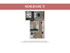Chic apartment floor plan with one bedroom, modern open living space, and a stylish kitchen.