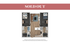 Contemporary floor plan showcasing two bedrooms, modern kitchen, and spacious living area, highlighting efficient use of space and stylish design.