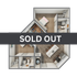 Elegant 3D floor plan showcasing a cozy two-bedroom apartment with a modern open kitchen and inviting living area.
