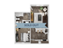 Modern 1-bedroom apartment floor plan with open-concept living space, stylish kitchen, and cozy bedroom, marked as sold out.