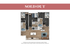 Contemporary floor plan illustrating a stylish 3-bedroom apartment with open-concept living and dining area, modern kitchen, and two elegant bathrooms.