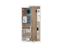 Modern studio floor plan featuring a spacious open living area with a queen bed, cozy sitting nook, and sleek kitchen design.
