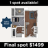 Modern 3D floor plan showcasing a cozy 1-bedroom apartment with an inviting living area, stylish kitchen, and contemporary bathroom, available for $1499.