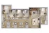 Modern 3-bedroom apartment floor plan with open-concept living room, stylish kitchen, and multiple bathrooms.