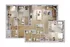 Modern floor plan showcasing three bedrooms, two bathrooms, an open-concept kitchen, and a cozy living area with chic furnishings.