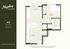 Charming floor plan for a 1-bedroom, 1-bath apartment in Heyday Blacksburg, featuring an open living space, modern kitchen, and convenient washer/dryer area in a cozy 560 sq. ft. layout.