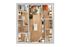 Modern 2-bedroom apartment floor plan with open kitchen, cozy living room, and stylish decor.