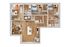 Elegant 3D floor plan showcasing 3 spacious bedrooms, a modern open-concept kitchen with island seating, and a cozy living area. Ideal for family living.