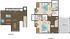 Detailed floor plan featuring 2 bedrooms, modern kitchen, and spacious living area.