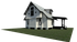Charming white cottage with black trim and gabled roof set on a manicured lawn.