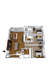 3D floor plan of a modern apartment with three bedrooms, a kitchen, living room, and three bathrooms.