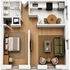 Modern one-bedroom apartment floor plan featuring an inviting open-concept living and dining area, a sleek kitchen, and a cozy bathroom.