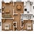Modern floor plan with 2 cozy bedrooms, elegant living room, inviting dining area, and sleek kitchen, ideal for stylish living.