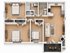 Chic 3D floor plan featuring 3 bedrooms, a modern kitchen, and a cozy living room with a fireplace. Includes a spacious bathroom, laundry area, and inviting balcony.