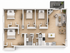 Modern floor plan showcasing 3 spacious bedrooms, cozy living room with fireplace, and sleek kitchen with dining area, opening to a charming balcony.