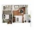 Chic 1-bedroom apartment floor plan with modern open living area, stylish kitchen, and inviting balcony perfect for relaxation.
