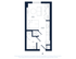 Efficient studio apartment floor plan with integrated kitchen, cozy living space, and modern bathroom. Includes two wardrobes and a convenient washer/dryer area, maximizing functionality in a compact design.