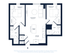 Modern floor plan highlighting a spacious 2-bedroom apartment with open living room, kitchen island, and two pristine bathrooms.