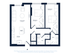 Modern floor plan featuring 2 spacious bedrooms with wardrobes, an open living room, kitchen with rolling island, and 2 bathrooms. Includes washer/dryer area for convenience.